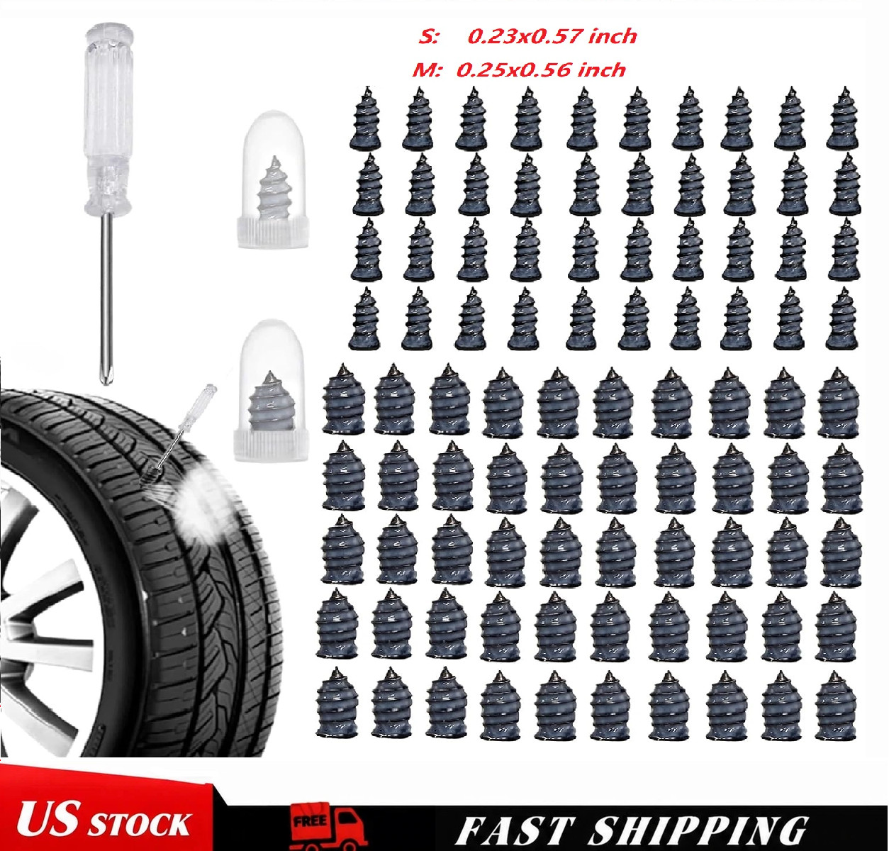100Pcs Tire Repair Rubber Nails Emergency Puncture Repair Screws Kit