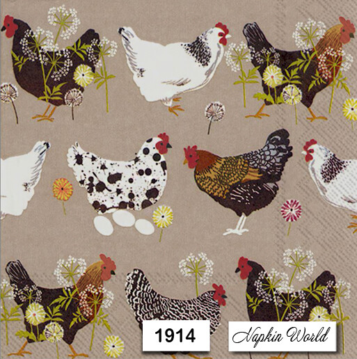 (1914) TWO Individual Paper LUNCHEON Decoupage Napkins - CHICKENS HENS ROOSTERS (1914) TWO Individual Paper LUNCHEON Decoupage Napkins - CHICKENS HENS ROOSTERS