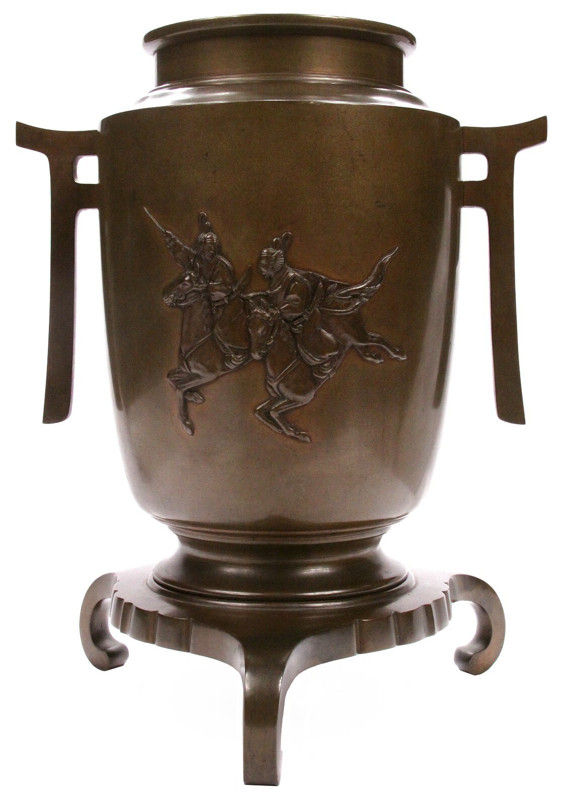Antique Large Signed Japanese Meiji Per. Bronze Vase Samurai on Horseback Horse Antique Large Signed Japanese Meiji Per. Bronze Vase Samurai on Horseback Horse