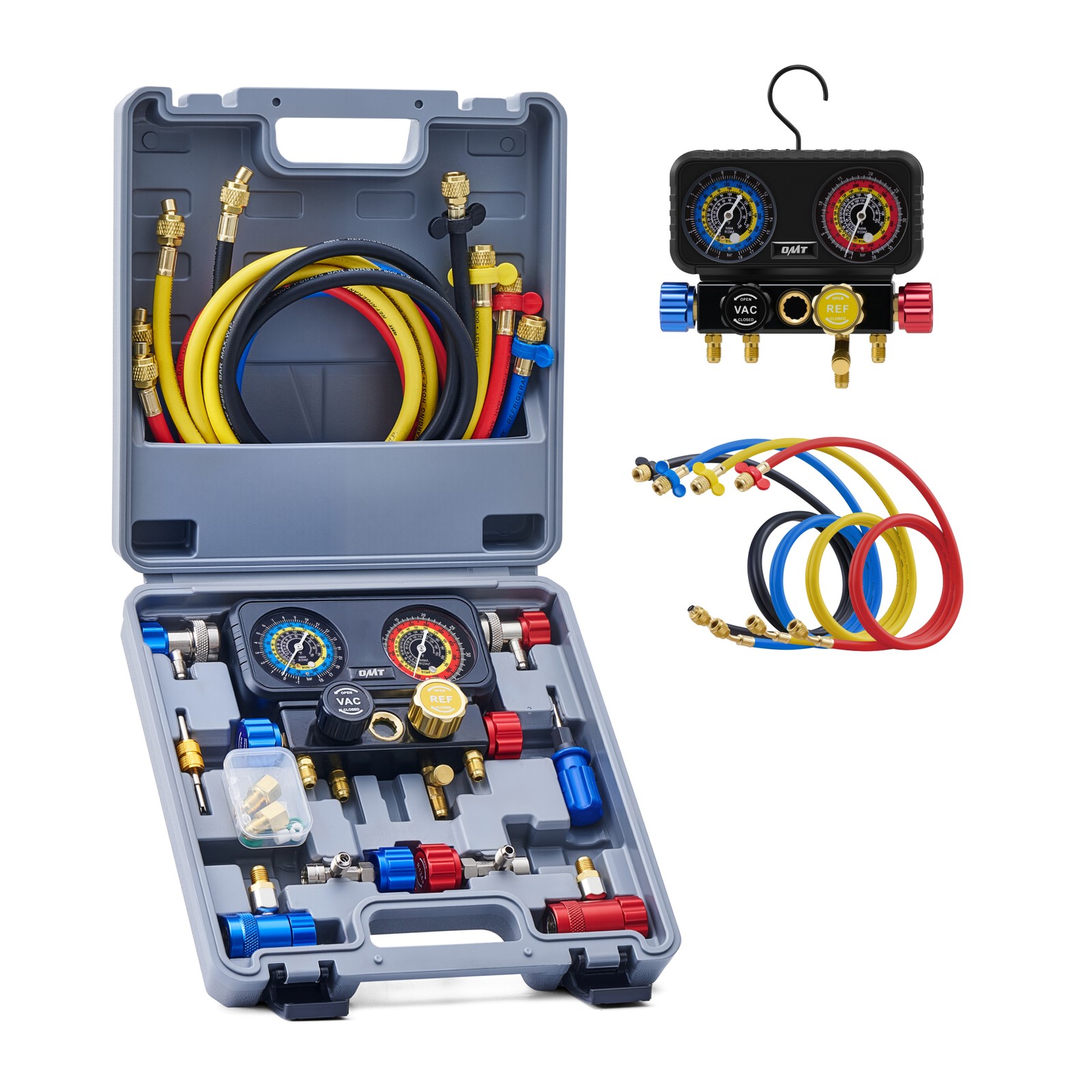 OMT AC R1234YF Gauge Set Automotive 4 Valve Manifold Gauge Kit Freon Charging US