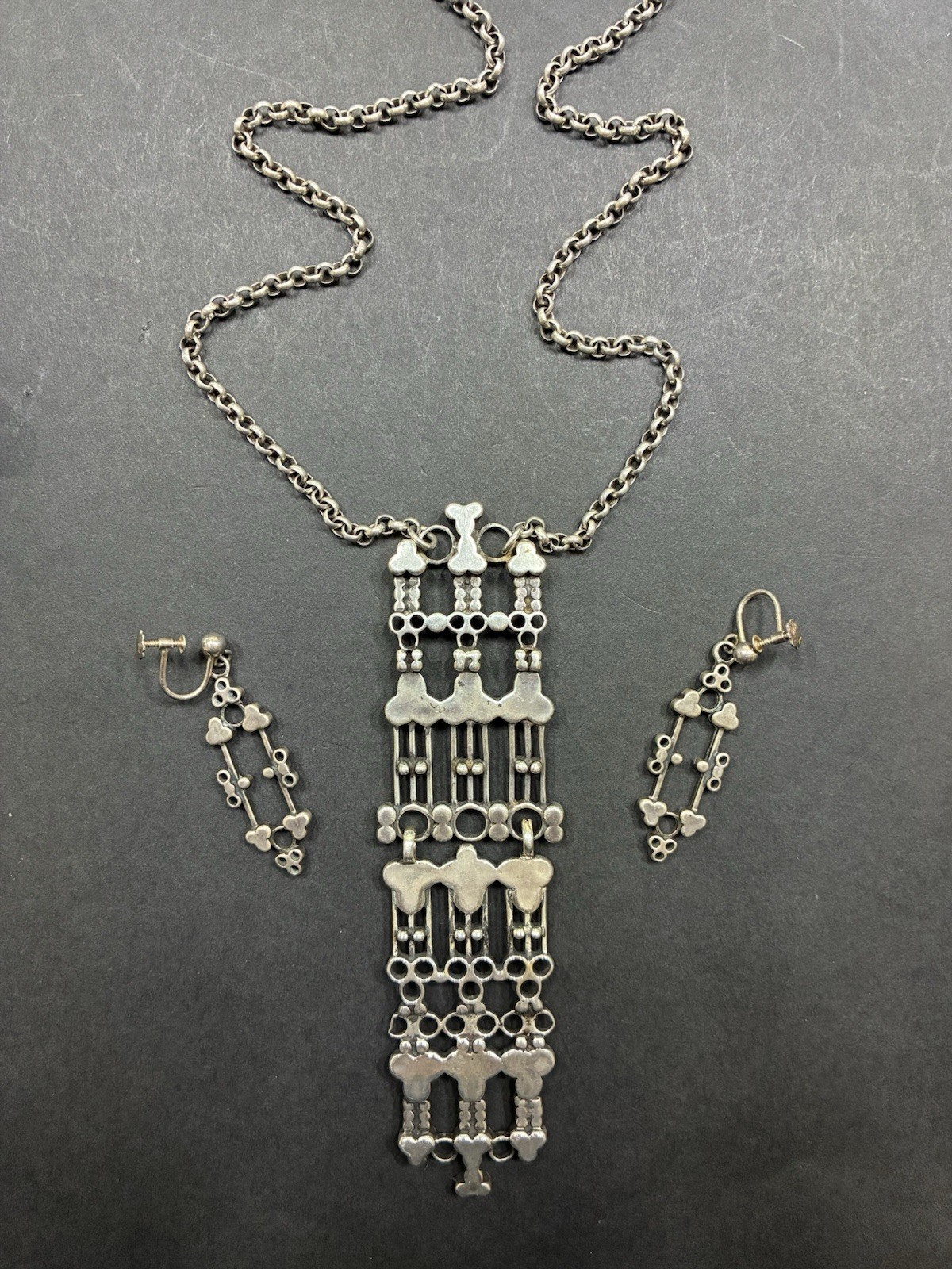 Marianne Berg Uni D-A 925S Modernist Lattice Long Pendant Earrings Set