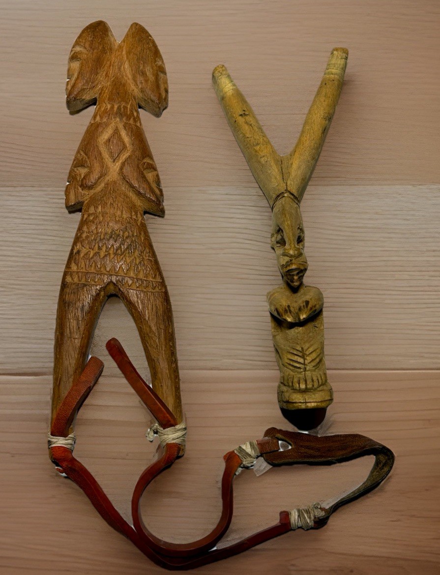 Pair Antique African Baule Tribal Slingshots