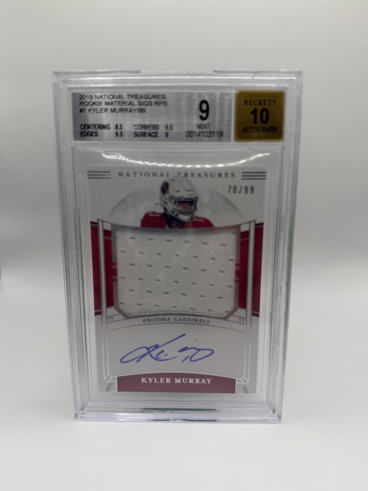2019 Panini National Treasures Kyler Murray Rookie Patch Auto /99 BGS 9 BAS