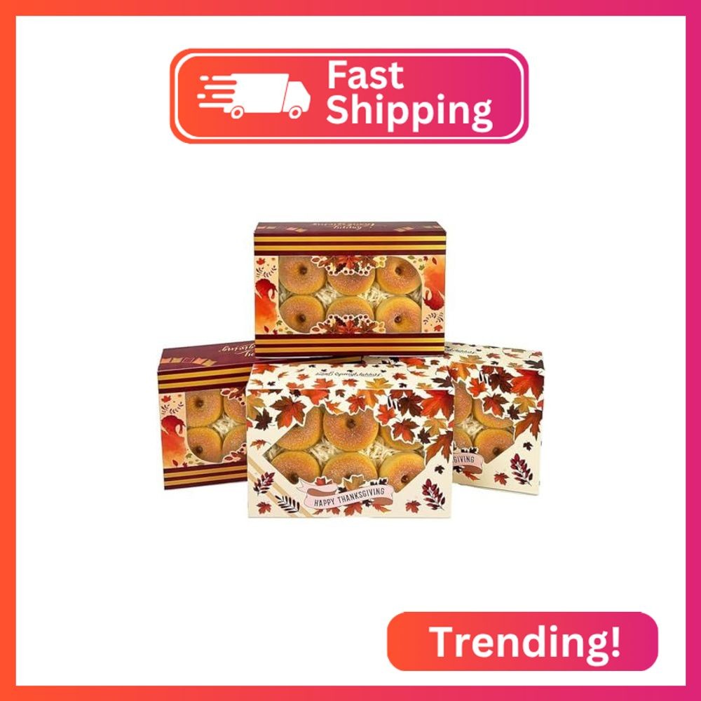 qiqee Thanksgiving Cookie Box with Window 9x6x2.5 inch 50Pcs Pastry Macaron Than