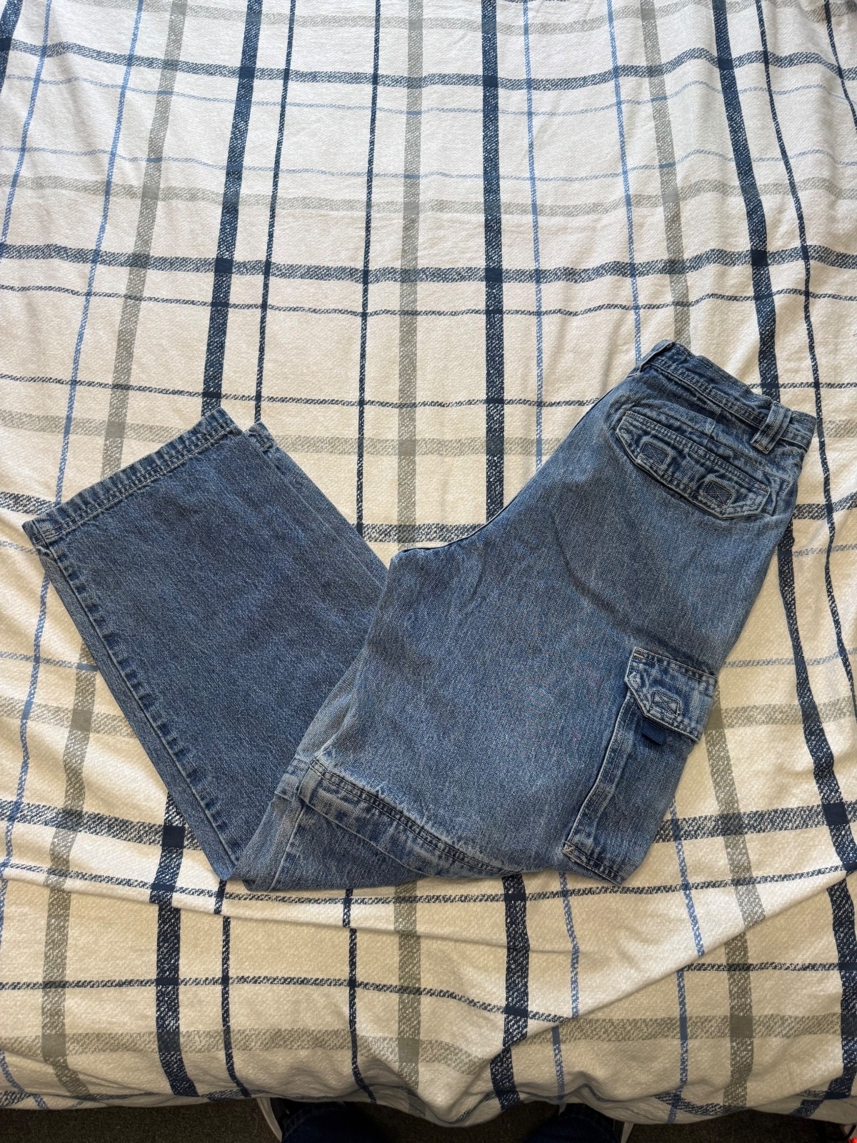 Faded Glory Zip Off Convertible Denim Cargo Jeans Mens 33x32 Y2K Shorts