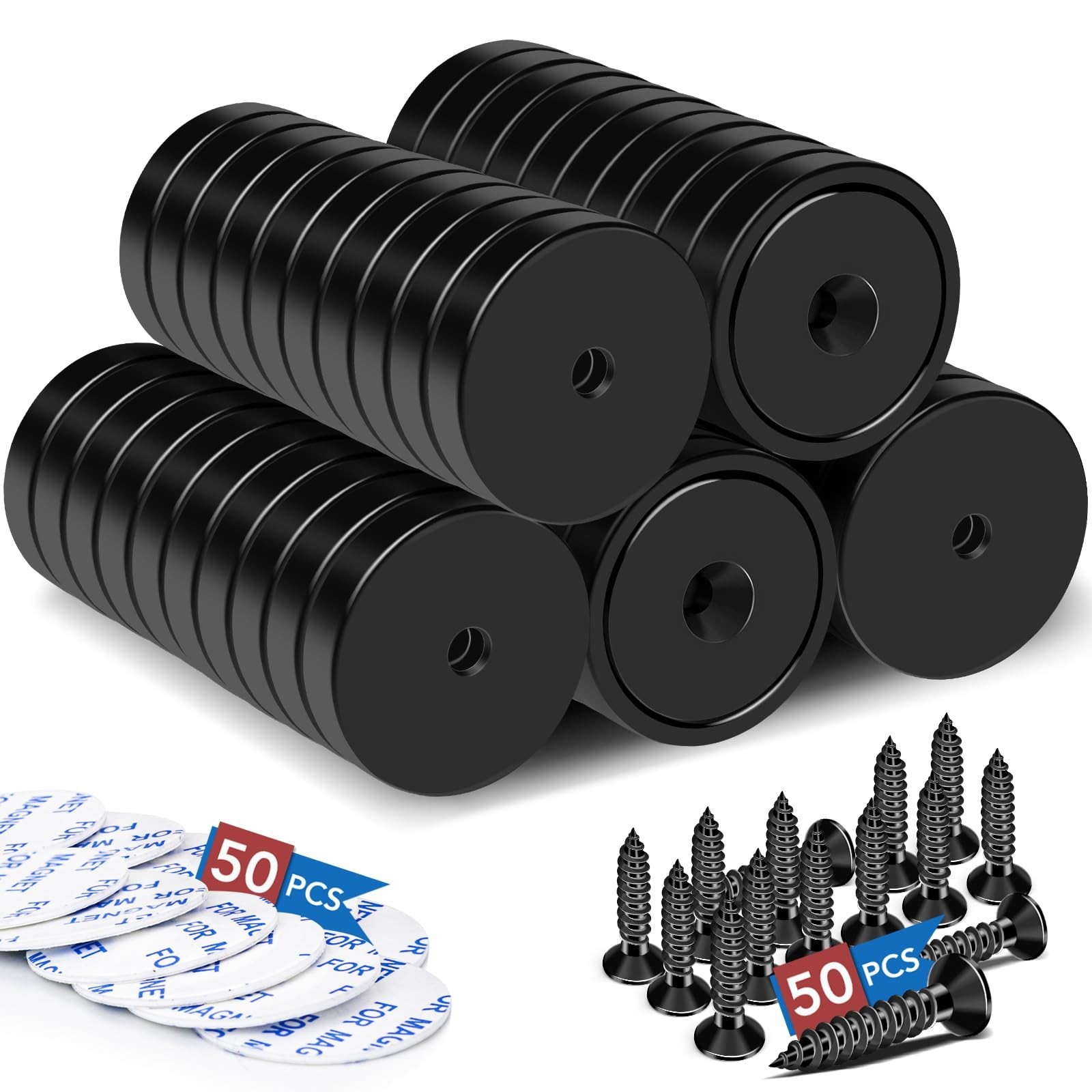 Pack 1.26in Black Neodymium Cup Magnets with Hole 110 lb Pull Force Pack 1.26in Black Neodymium Cup Magnets with Hole 110 lb Pull Force