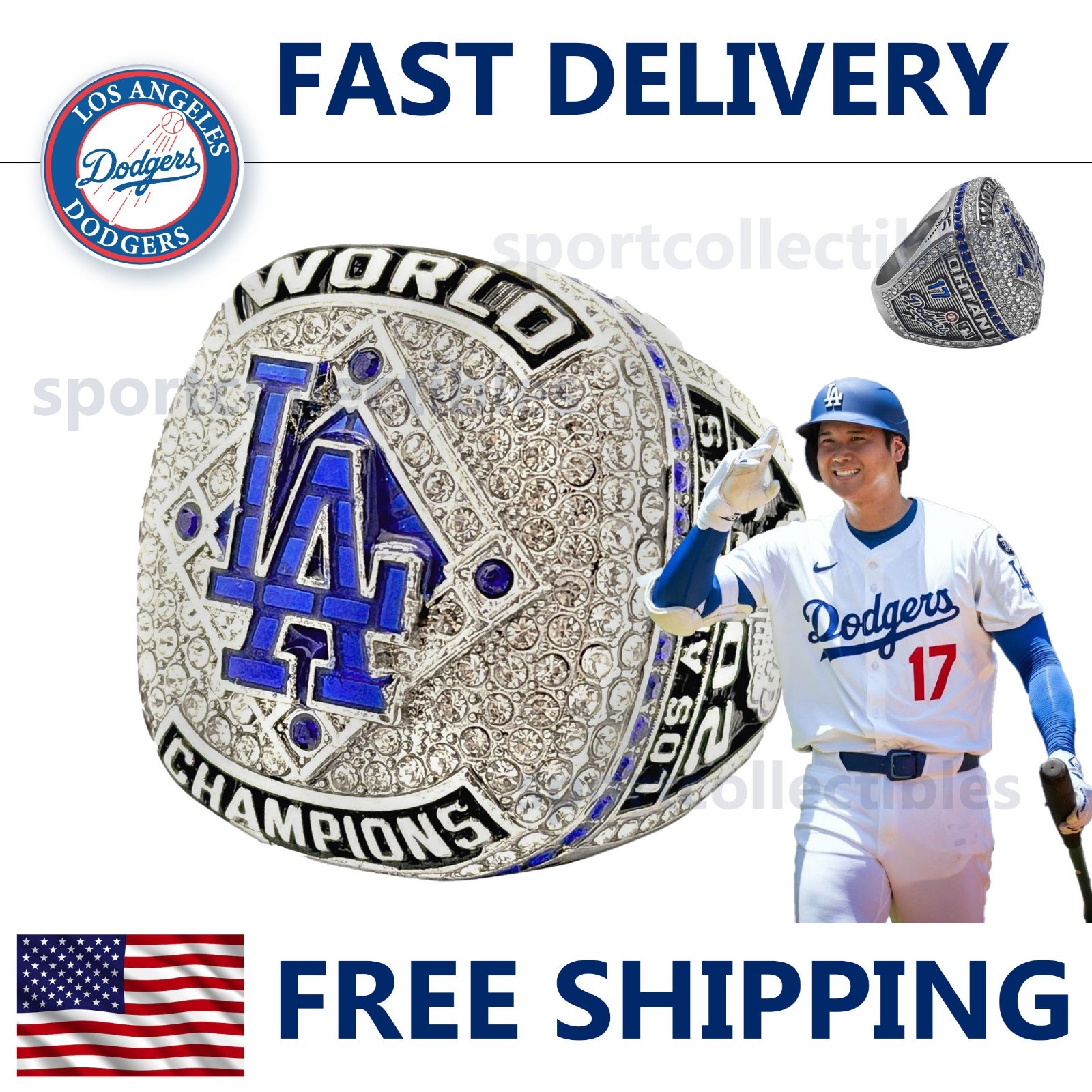 2025 LA Dodgers World Series Ring - OHTANI #17 - Fan Gift - MLB Replica Ring