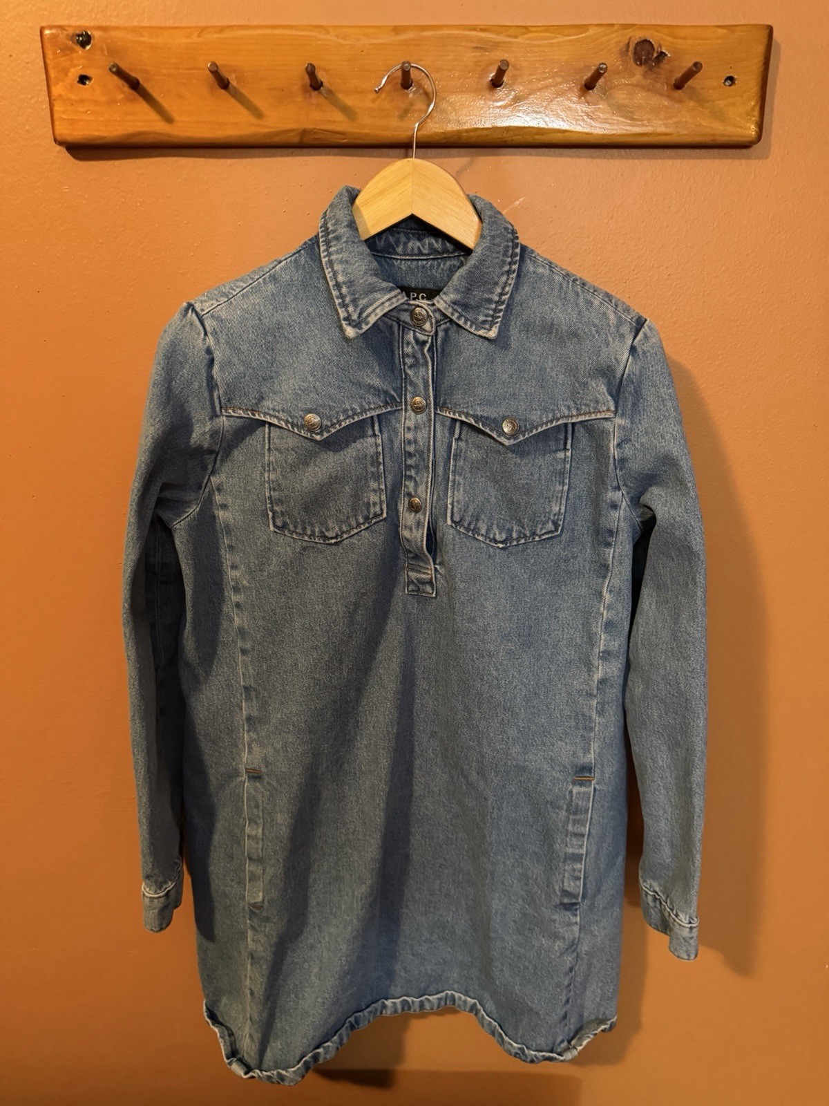 A.P.C. Rue Madame Paris Denim Shirt Dress Size 38 Blue Made in Egypt