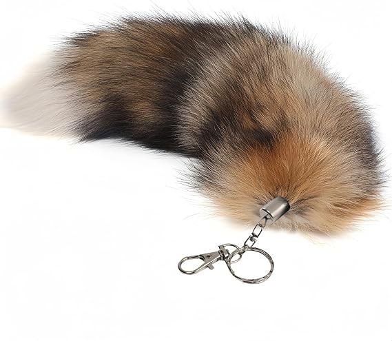 Iivos Fluffy Therian fox Tail Keychain - Soft Fur, About 18 inches, Sun Fox