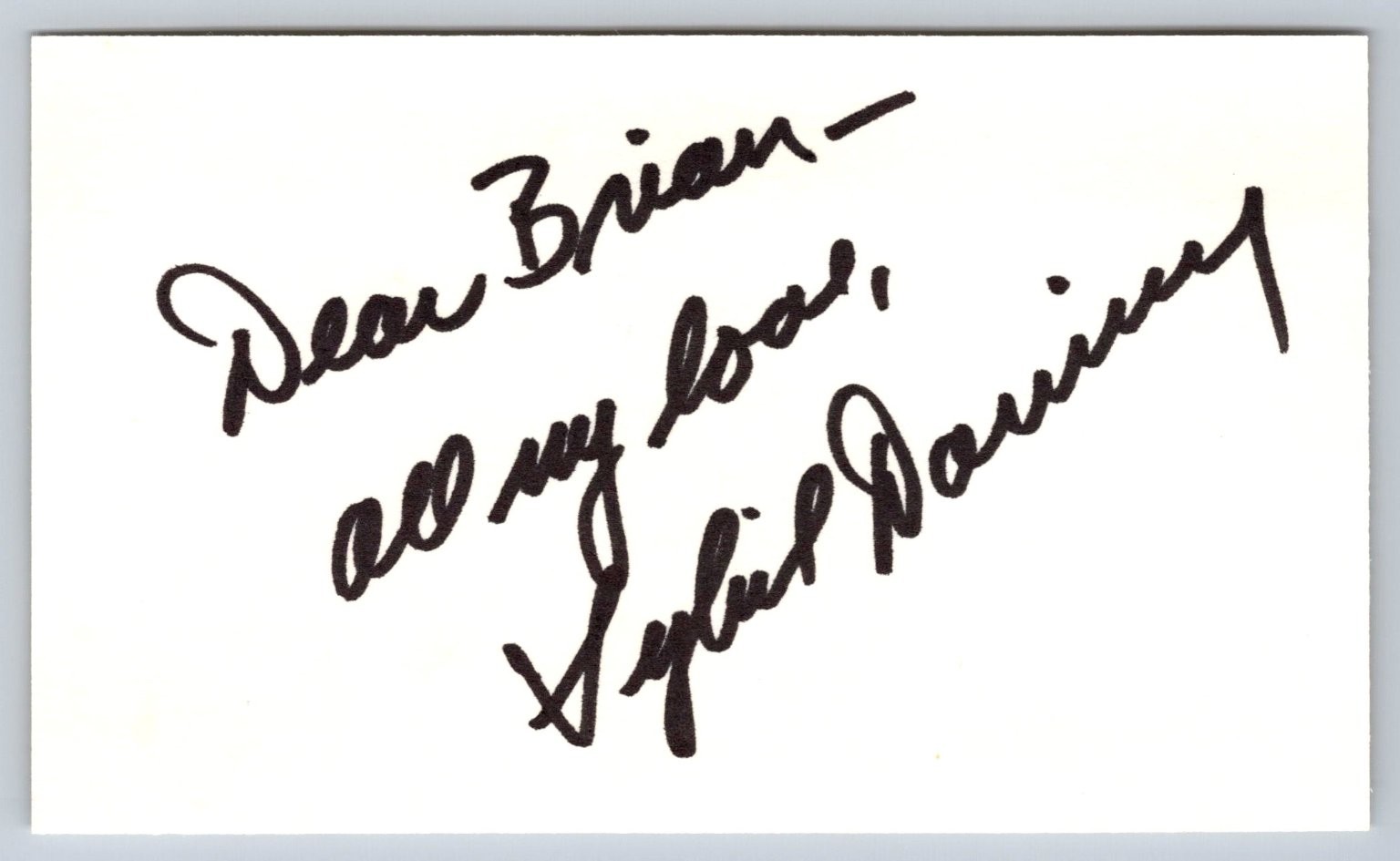 Sybil Danning Autograph Signed Card Personalized Inscription Actress Sybil Danning Autograph Signed Card Personalized Inscription Actress