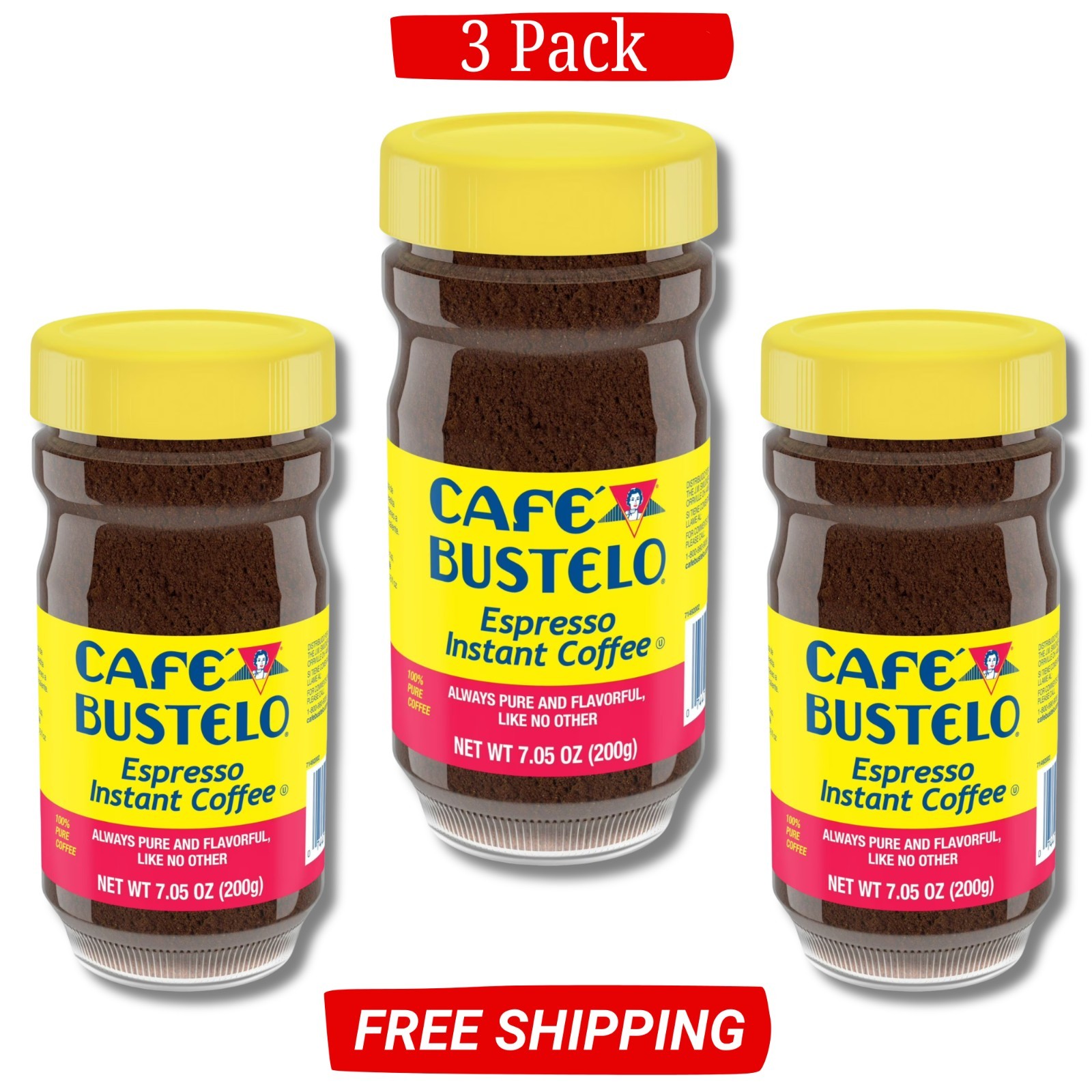 Cafe Bustelo, Espresso Style, Dark Roast Instant Coffee 7.05 oz Jar (PACK OF 03) Cafe Bustelo, Espresso Style, Dark Roast Instant Coffee 7.05 oz Jar (PACK OF 03)
