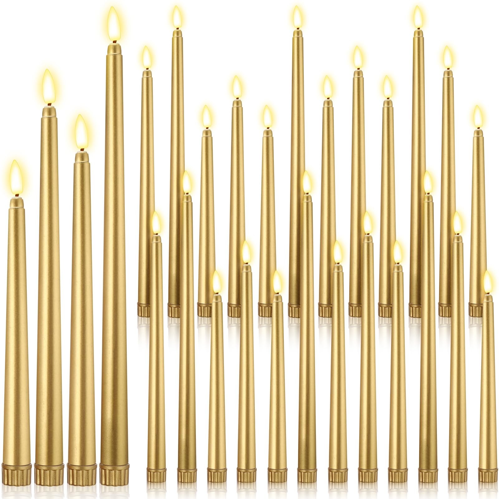 24 PCS Golden Flameless LED Taper Candles 8.5/9.65/10.8/12.8 Inch Tall Set