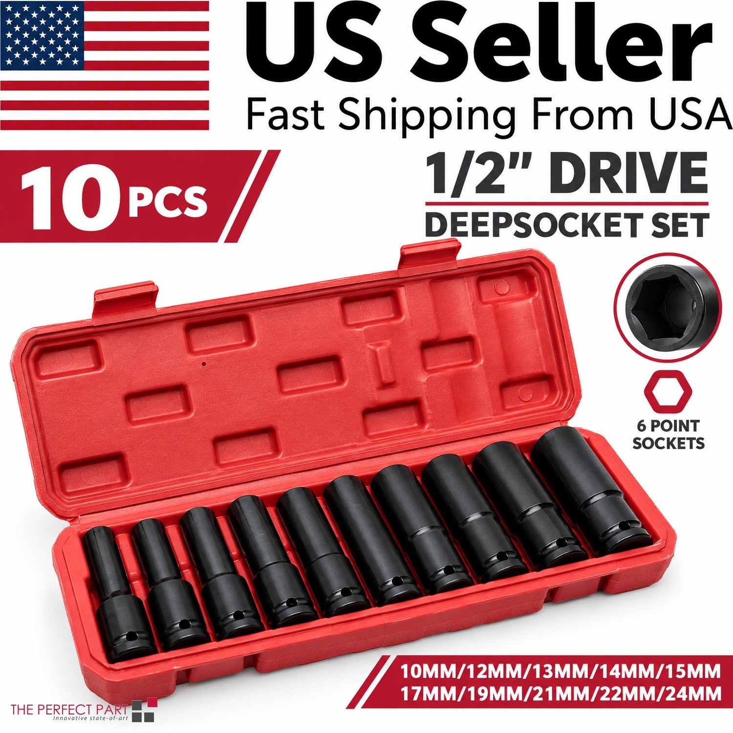 10PCS Metric Deep Impact Socket 1/2\