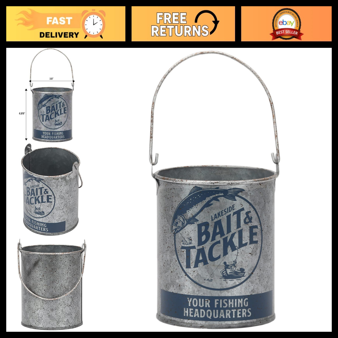 Metal Fishing Bucket for Bait & Tackle - Durable, Lightweight, Easy to Carry