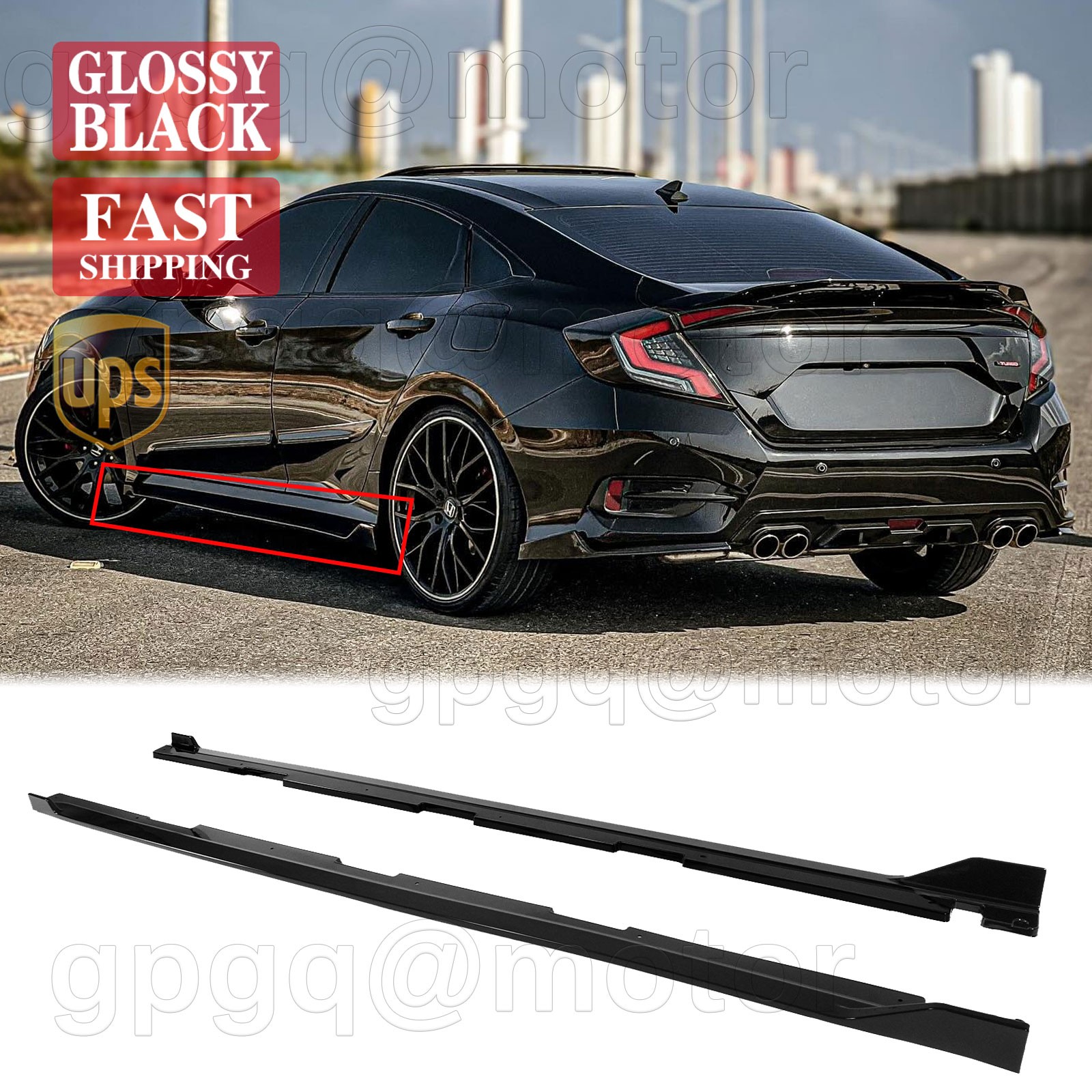 For Honda Civic Sedan 2016-2021 Gloss Black V Style Side Skirts Extension Panel For Honda Civic Sedan 2016-2021 Gloss Black V Style Side Skirts Extension Panel