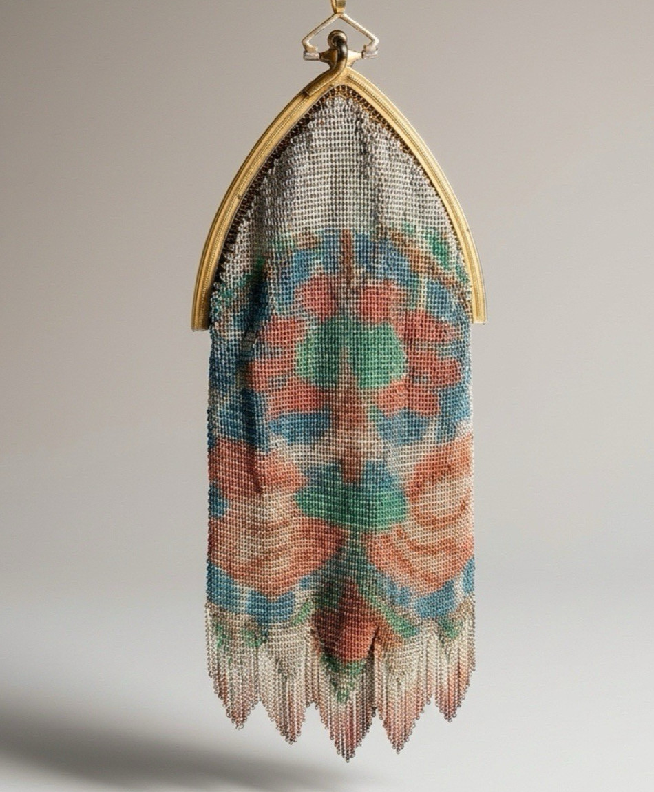 Antique 1920\'s Whiting & Davis Dresden Floral Mesh Handbag Flapper Purse