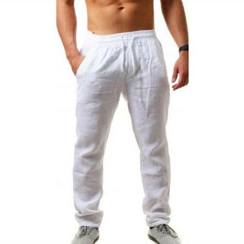 Mens Linen Trousers Cotton Harem Casual Pants Loose Baggy Drawstring Yoga Long