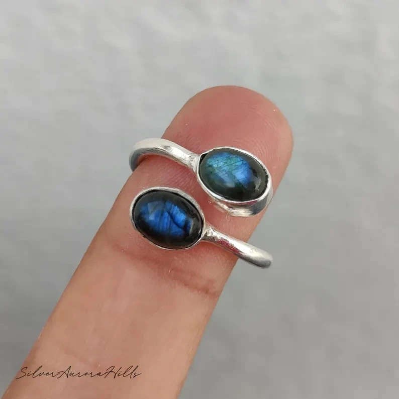 Natural Flashy Labradorite 925 Silver Ring Handmade Boho Ring Gift for Women
