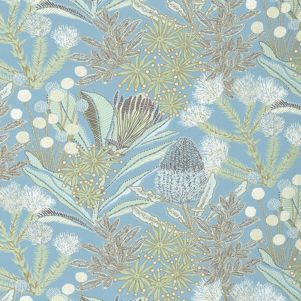 Thibaut Indoor Outdoor Fabric PROTEA PRINT F81766 Spa Blue SOLEIL *lot of pieces