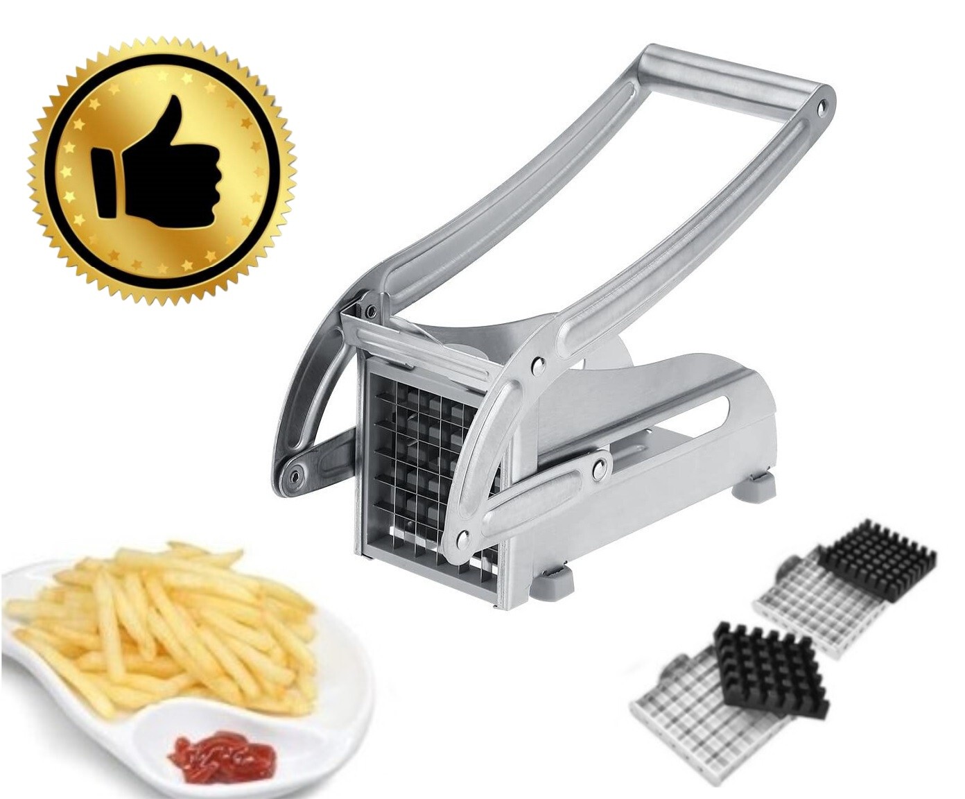 Potato Chipper & French Fry Cutter – 2 Stainless Steel Blades Slicer Tool Potato Chipper & French Fry Cutter – 2 Stainless Steel Blades Slicer Tool