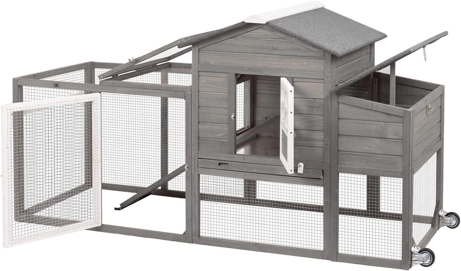 PetsCosset Wooden Chicken Coop on Wheels with Nest Box and Removable Tray