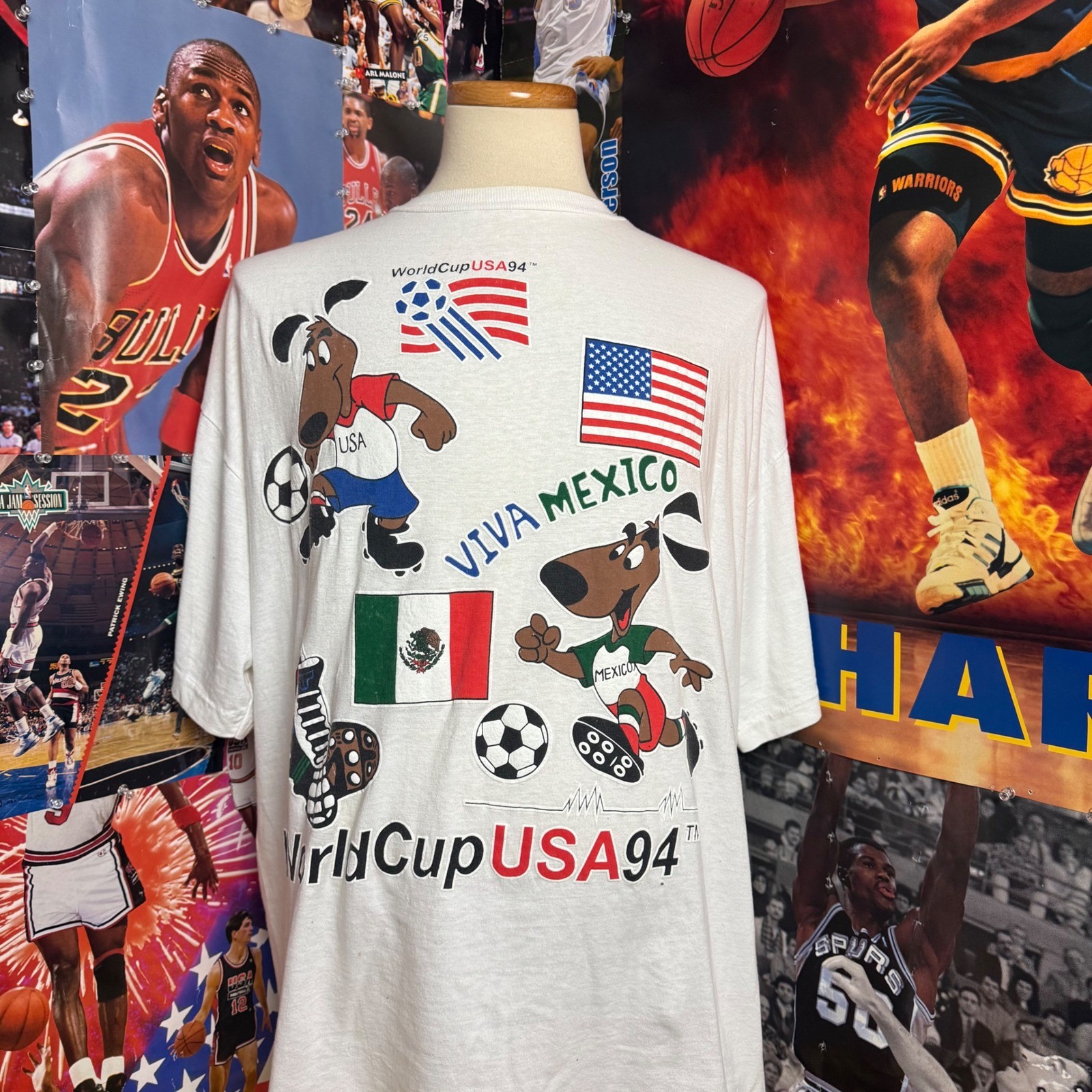 Vintage 1994 World Cup USA Viva Mexico Striker Mascot Futbol Soccer Shirt Sz 3XL