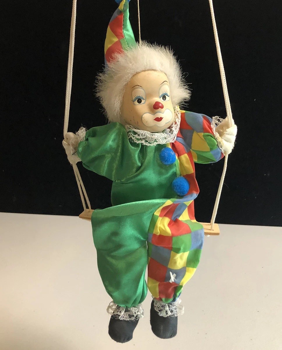 Vintage Porcelain Clown Doll On A Swing Creepy Decor Vintage Porcelain Clown Doll On A Swing Creepy Decor