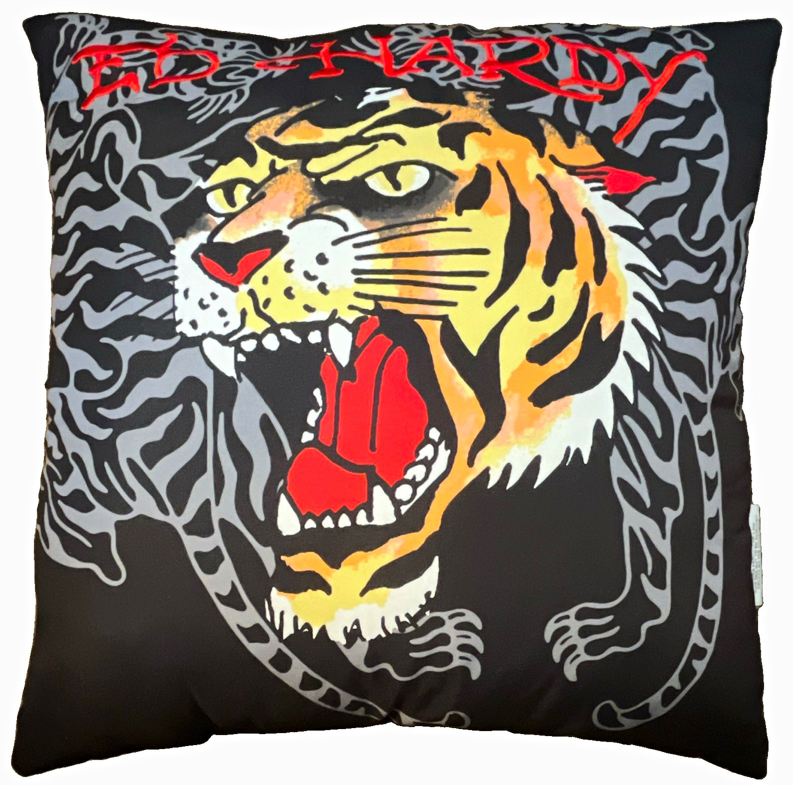 Ed Hardy Tiger Print Square Throw Pillow 18x18 Black 100% Polyester Zip Ed Hardy Tiger Print Square Throw Pillow 18x18 Black 100% Polyester Zip
