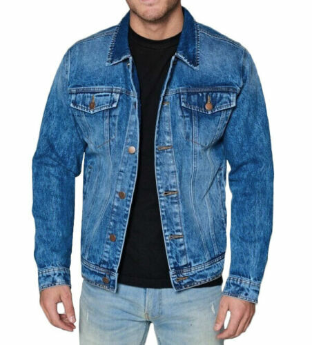 Men’s Red Label Premium Faded Denim Cotton Jean Button Up Slim Fit Jacket