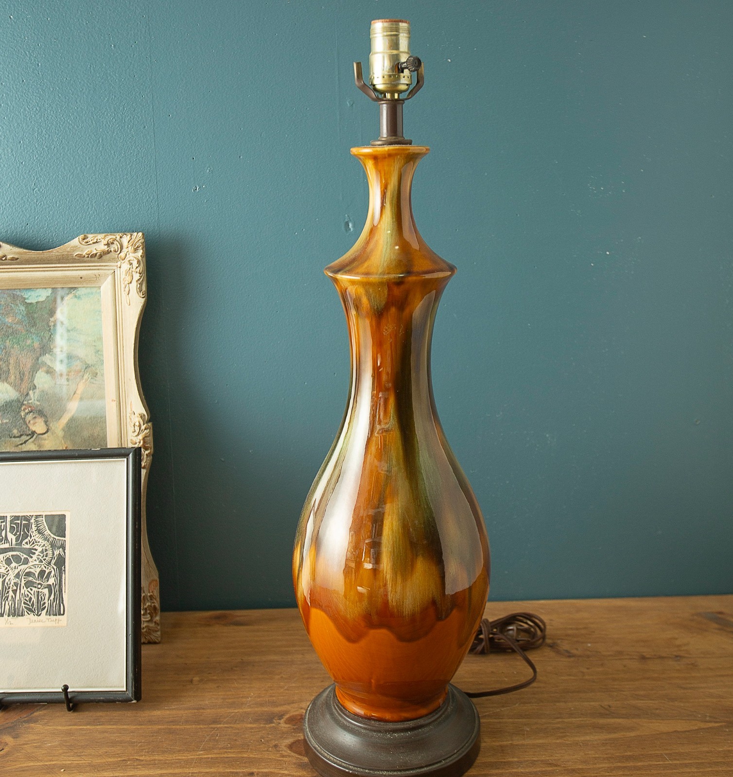 VTG Lava Glaze Drip Table Lamp MCM Ceramic VTG Lava Glaze Drip Table Lamp MCM Ceramic