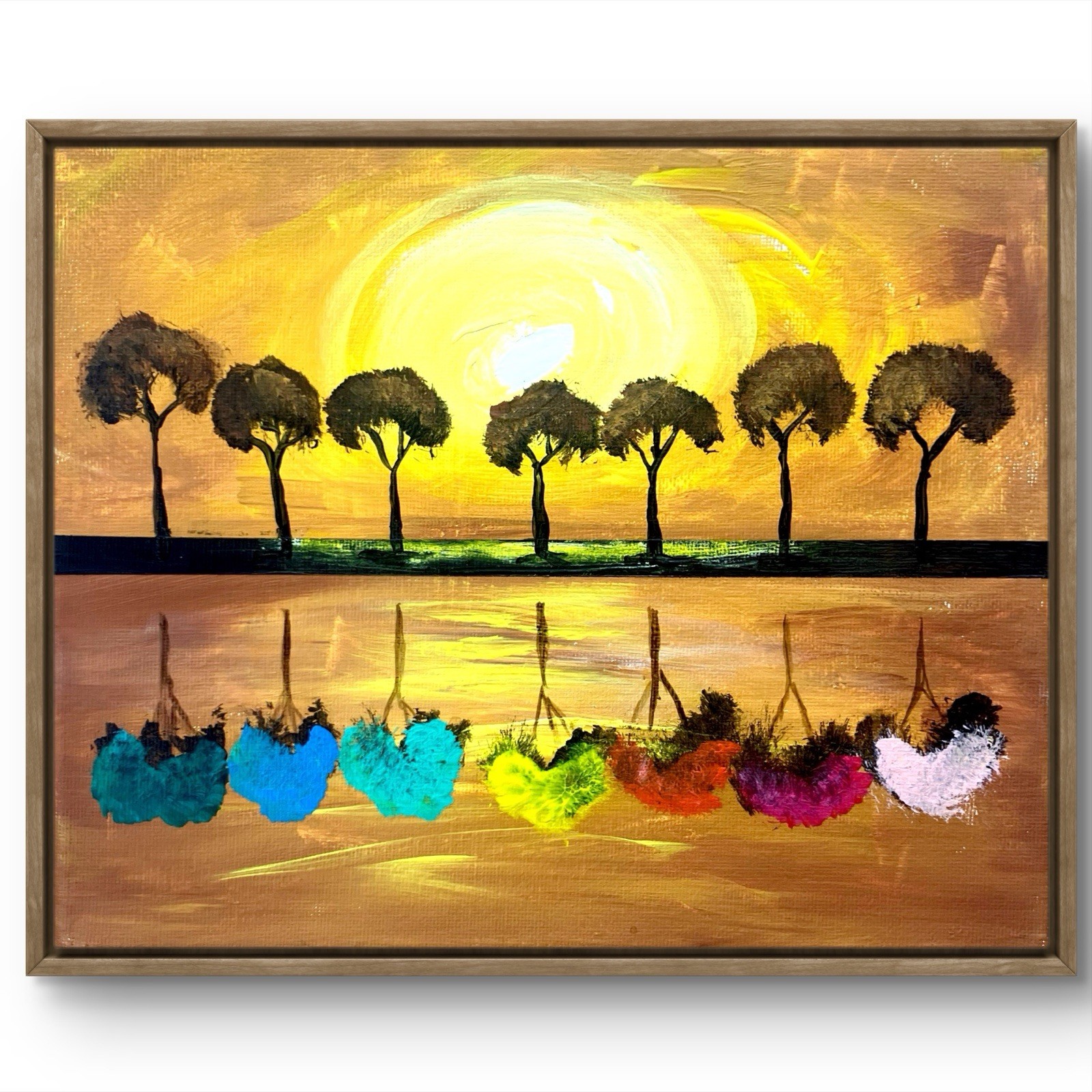 TITA PAINTZ Colorful Trees Hand Painted Landscape Wall Art 8x10 Canvas