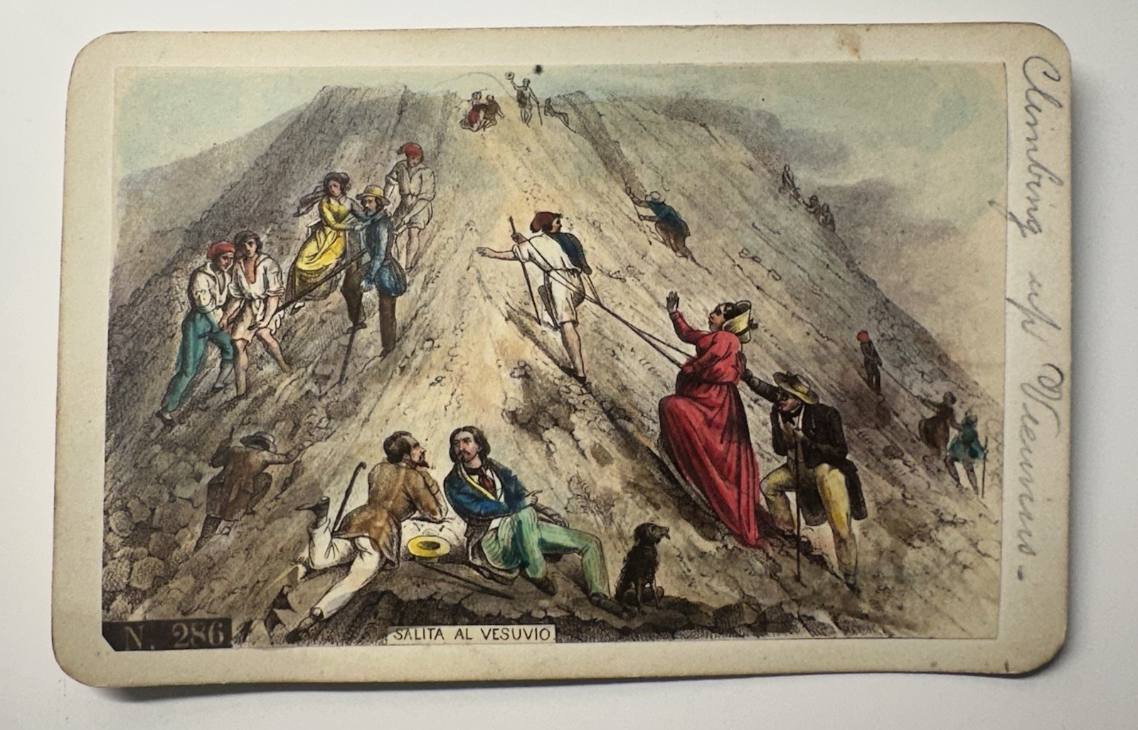 CLIMBING MOUNT VESUVIUS HTF OR RARE ITALY HAND TINTED 1870s CDV PHOTO
