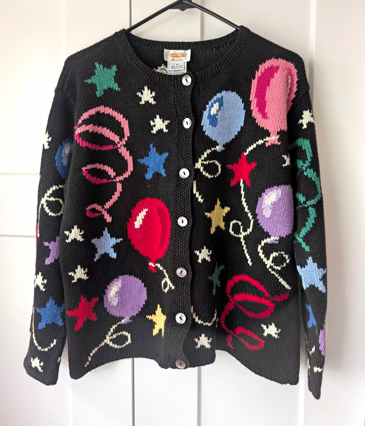 Vintage Talbots Women\'s Hand Knit Party Button-Front Cardigan Sweater Stars M