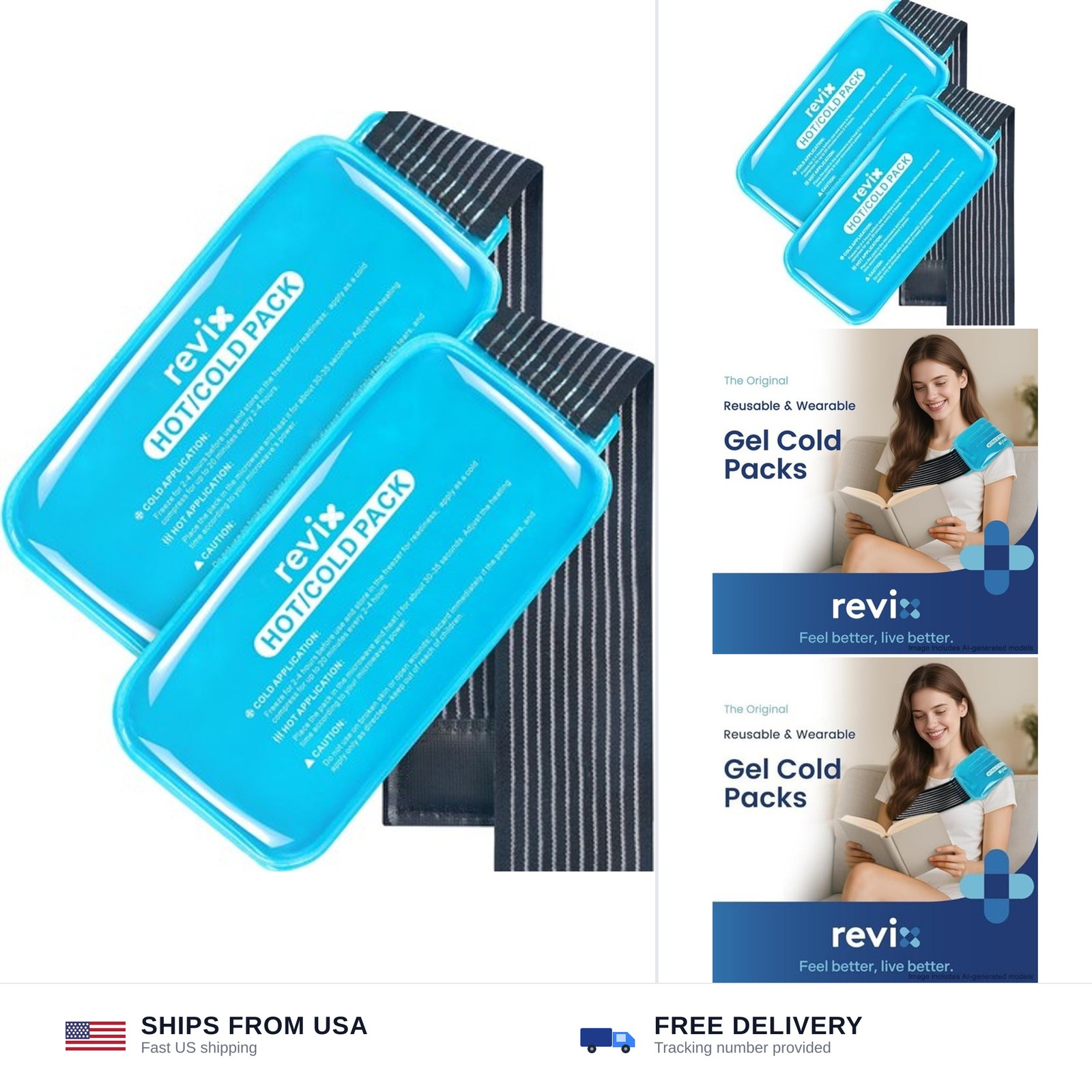 REVIX Reusable ice packs gel wrap 2 pack hot cold therapy back neck shoulders