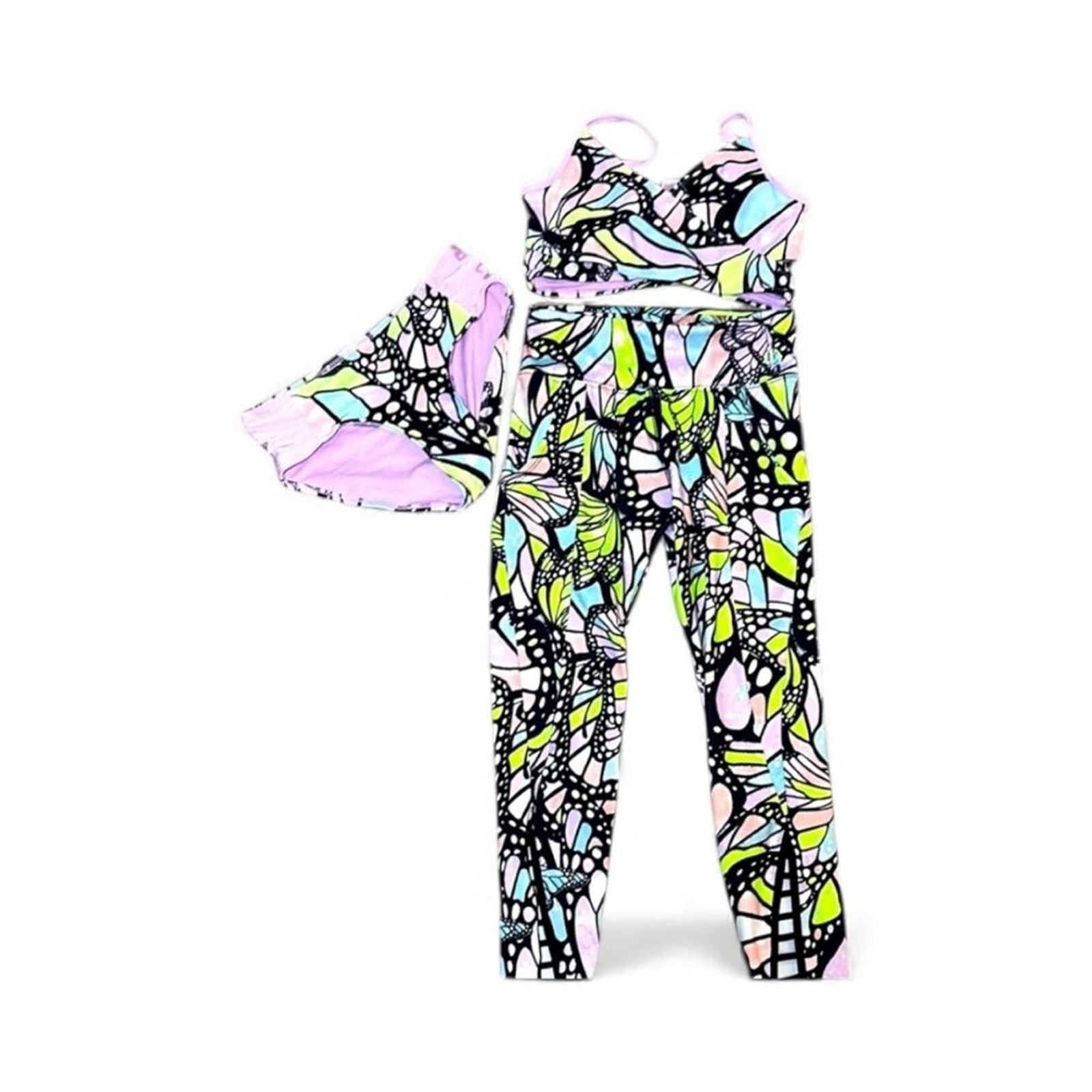 Justice 3PC Colorful Set Leggings Tank Bikini Butterfly Print Gym 12/14 L Justice 3PC Colorful Set Leggings Tank Bikini Butterfly Print Gym 12/14 L