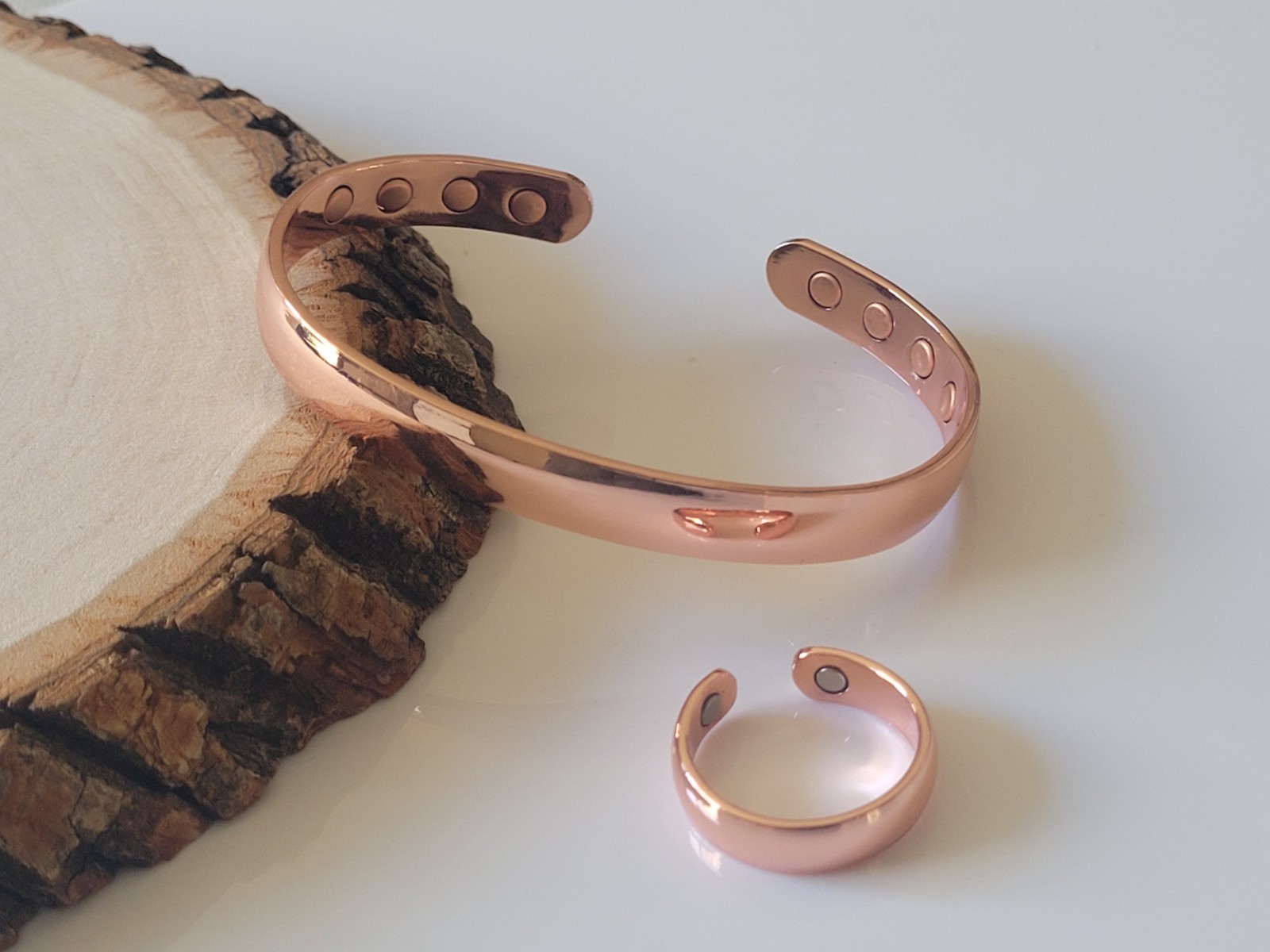 Pure Copper Magnetic Bracelet Ring Set - Arthritis Pain Therapy Dome Cuff Ring