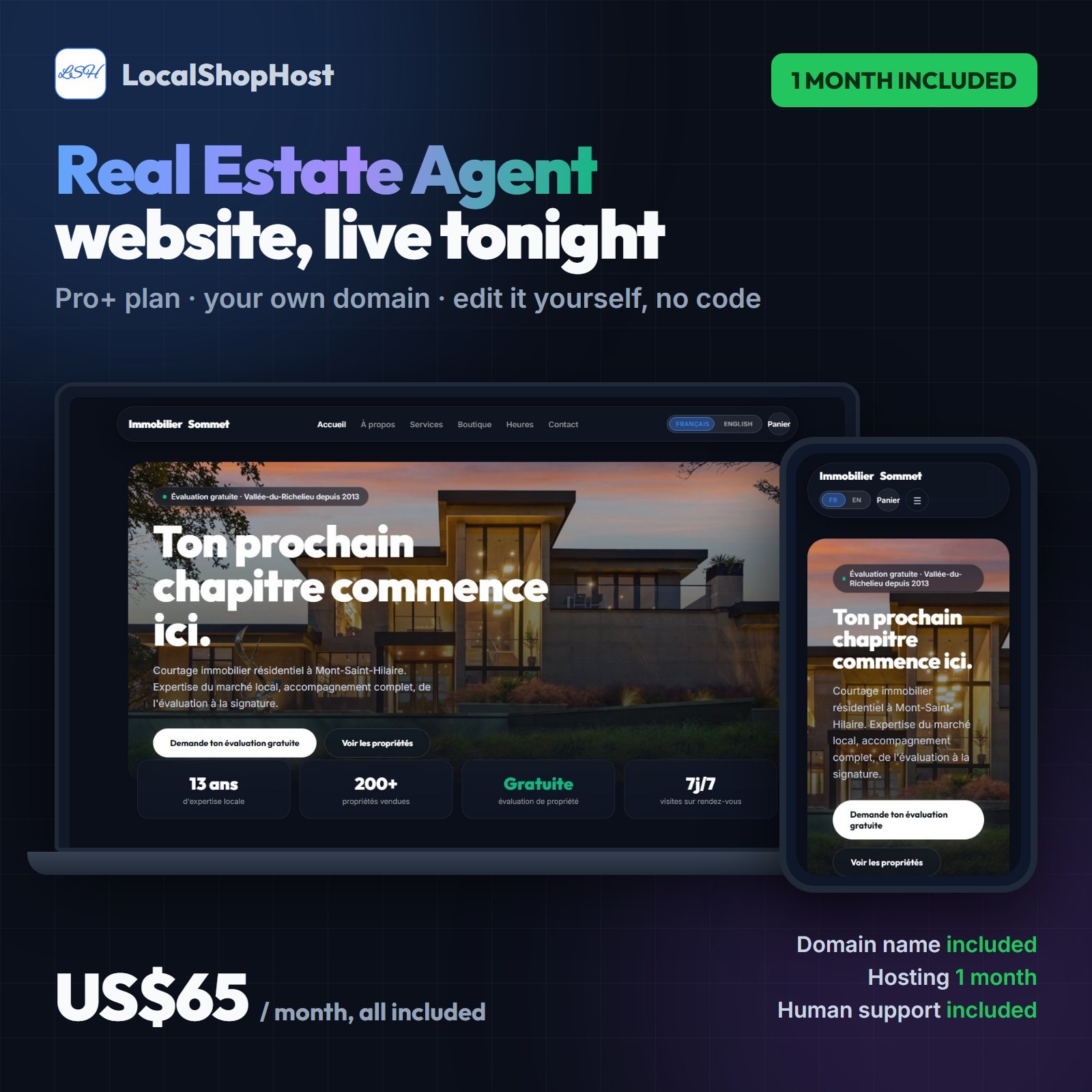 Turnkey Real Estate Agent Website – Pro+ Plan – 1 Month Hosting Included