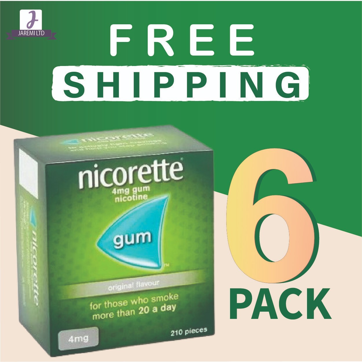 Nicorette ORIGINAL Flavour Gum 4 MG 210 Pieces- PACK OF 6