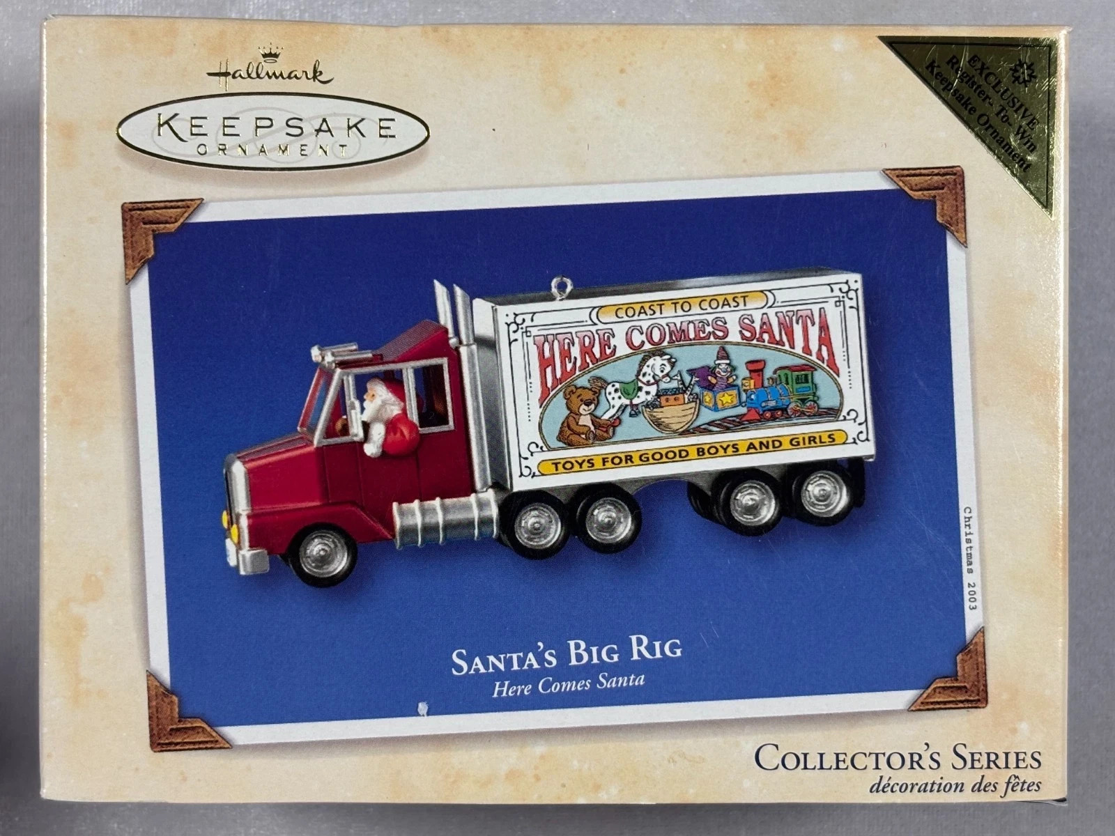 Hallmark 2003 Keepsake Exclusive Ornament Here Comes Santa Santa\'s Big Rig 25th