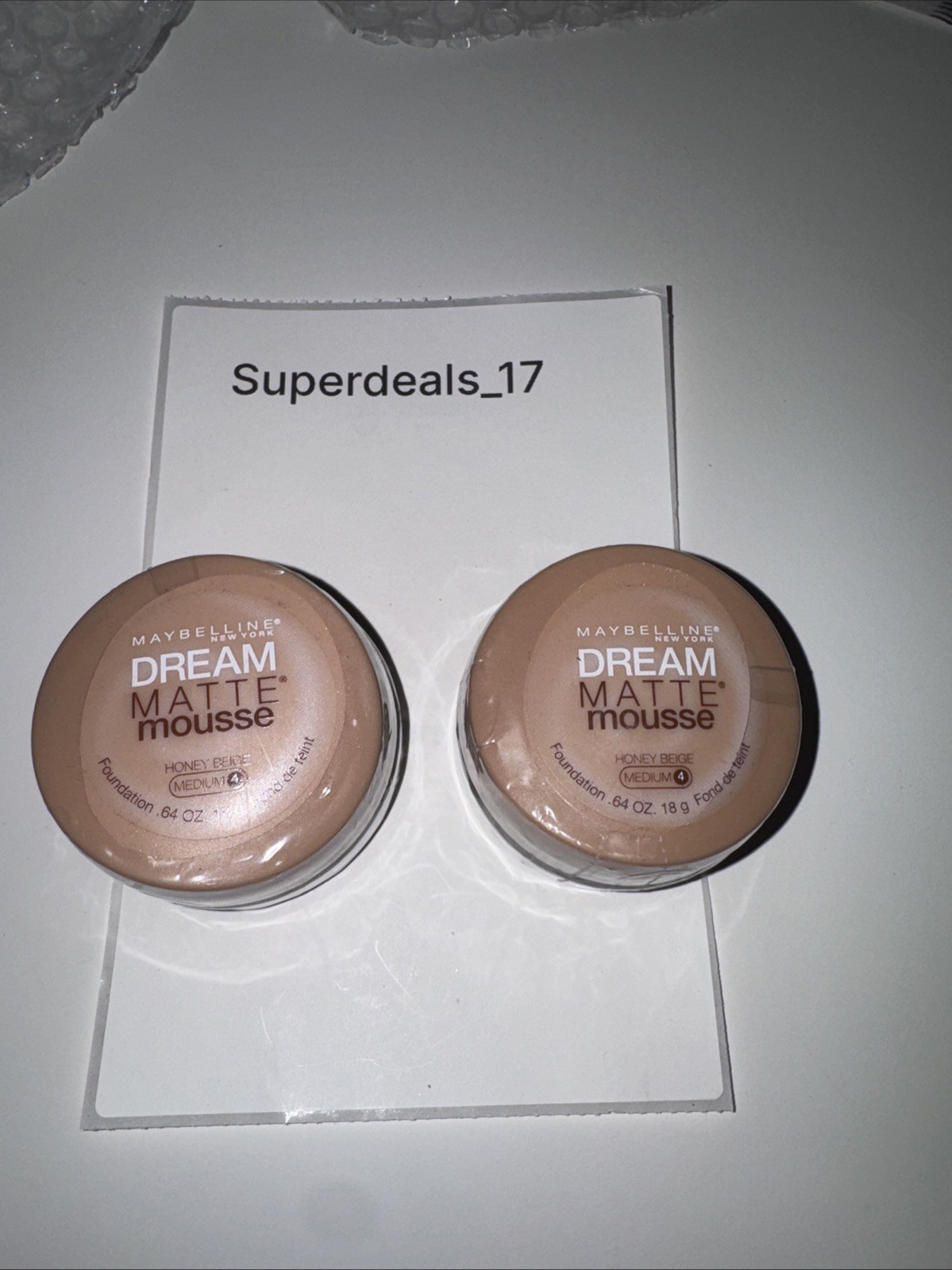 2x Maybelline Dream Matte Mousse Foundation HONEY BEIGE Medium 4 - New Sealed 2x Maybelline Dream Matte Mousse Foundation HONEY BEIGE Medium 4 - New Sealed