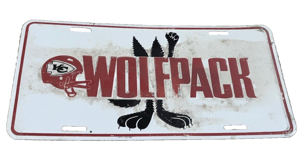 Vintage Kansas City Chiefs Wolfpack License Plate with Green Back