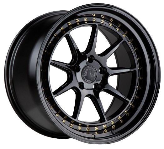 Aodhan DS-X 18x9.5 5x114.3 +22 Gloss Black W /Gold Rivets Wheel Rim