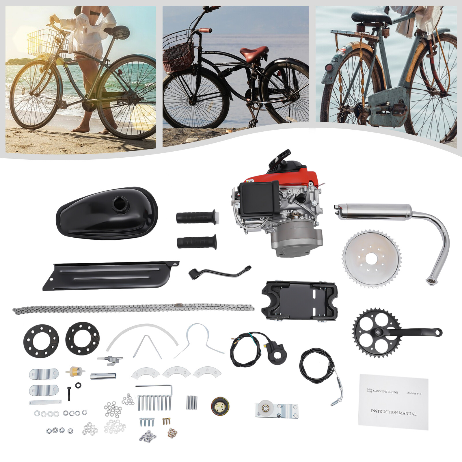 Bicycle Motorized 49CC 4 Stroke Gas Petrol Bike Engine Motor Kit Chain Scooter