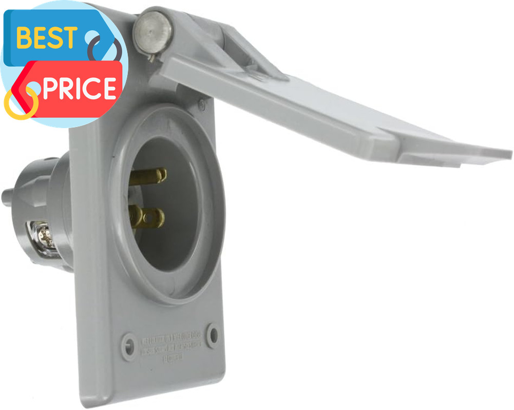5278-CWP Straight Blade Flanged Male Power Inlet Receptacle, 15 A, 125 V, Nylon