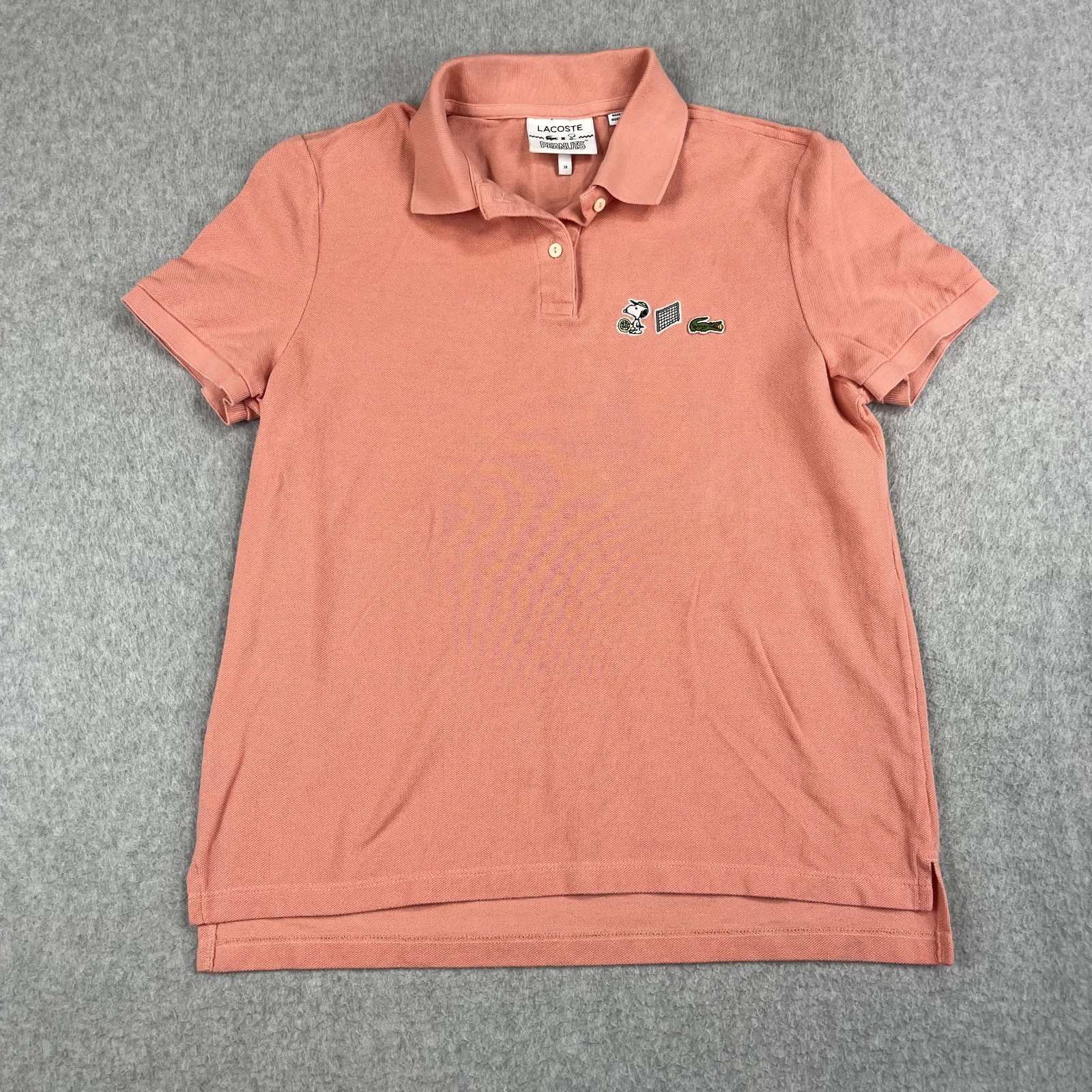 Lacoste X Peanuts Polo Shirt Size Small (38)  Pink Short Sleeve Tennis Colab