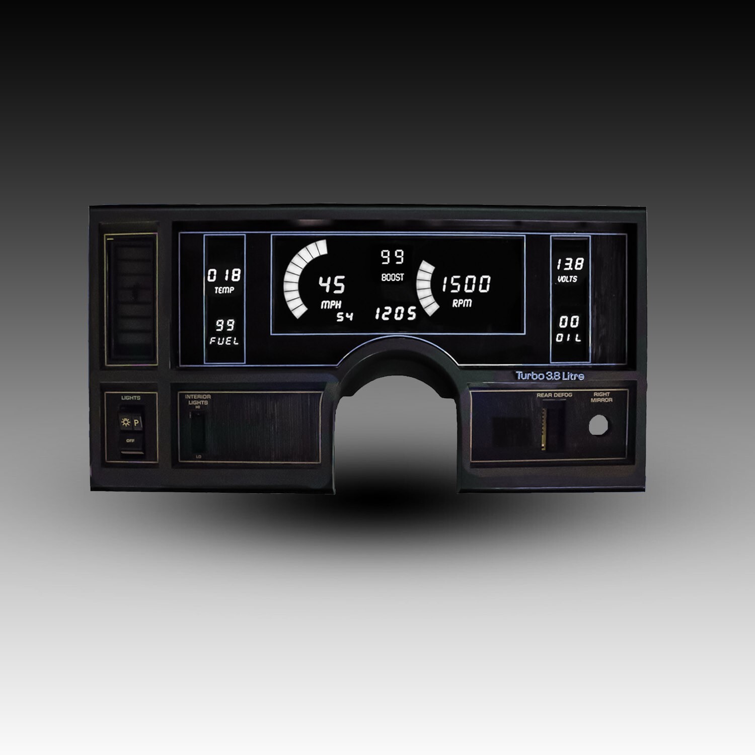 1984-1987 Buick Regal White LED Digital  (8) Gauge Cluster With Boost & Clock