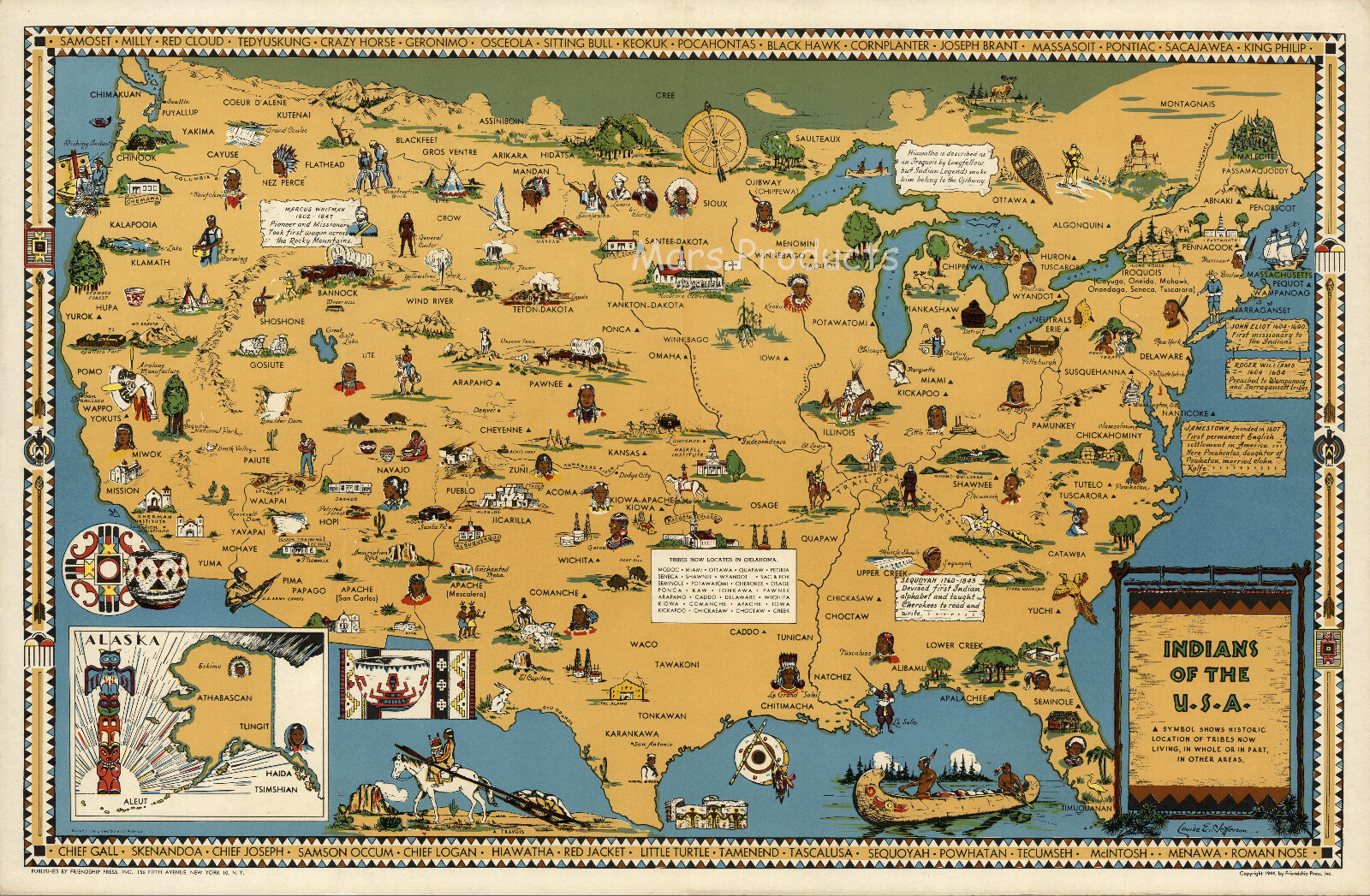 Indians of the USA Native American Tribes History Pictorial Map Poster 16x24