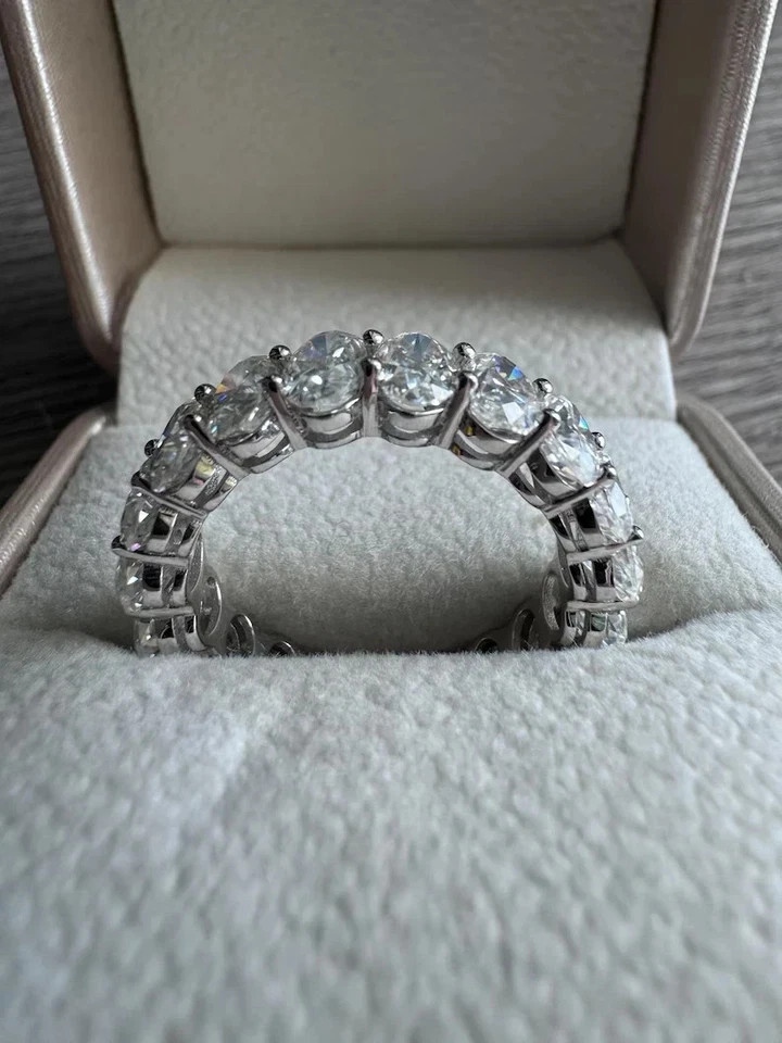 4 Ct Oval F/VS1 Lab Grown Diamond Eternity Wedding Band Ring 14k White Gold