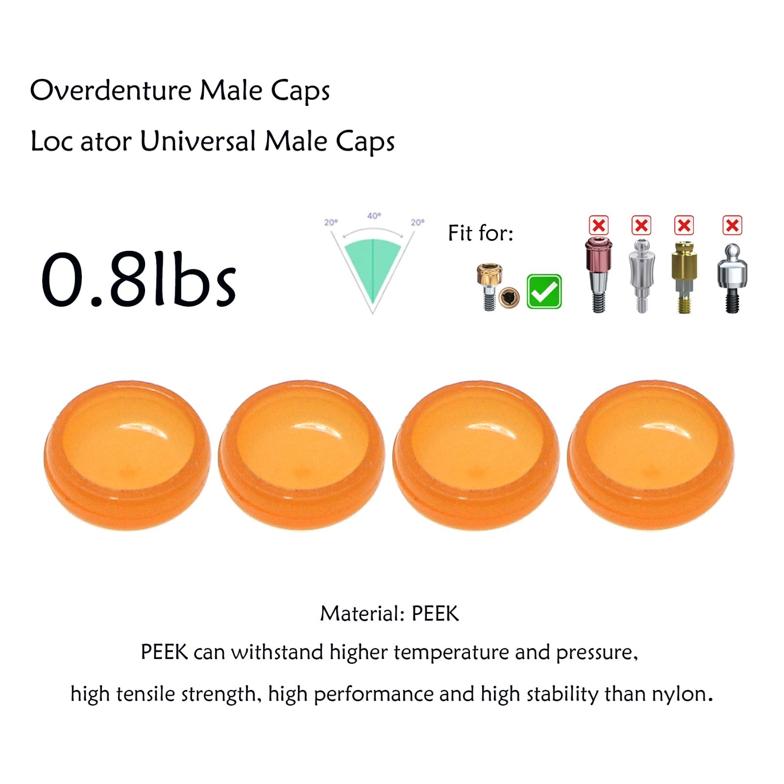 US Dental Overdenture Retention Caps For Implant Locator Abutment Inserts