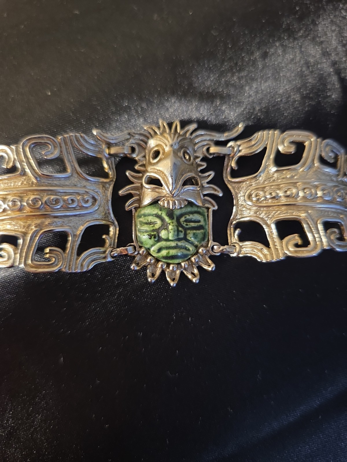 Vintage Salvador Teran Bracelet  Aztec Mask Mexico Marbel Marking BRUTALIST 